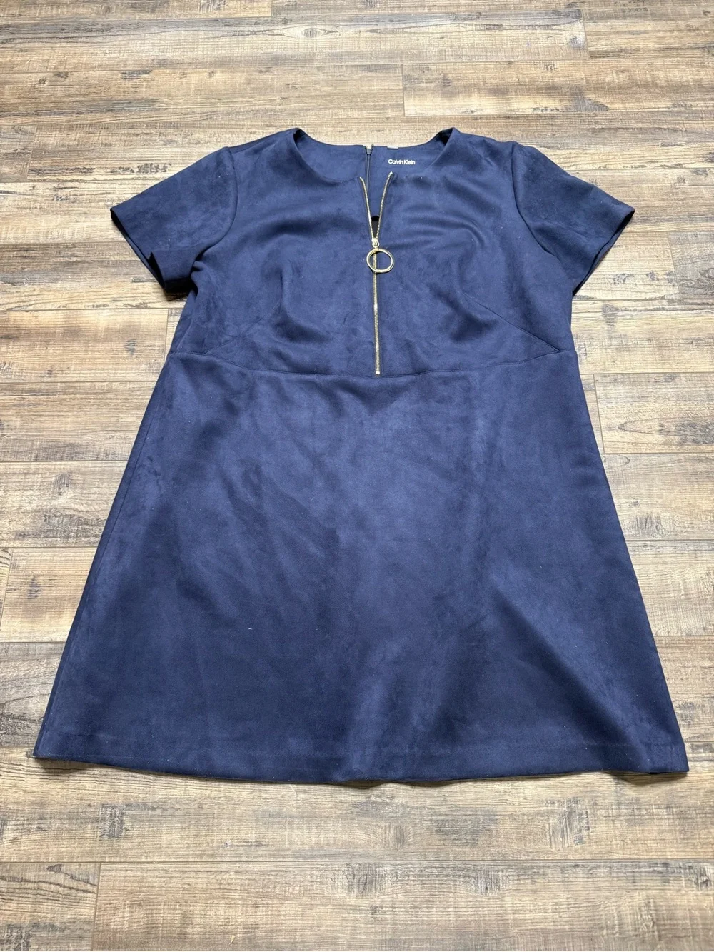 Calvin Klein Navy Short Sleeve Shift  mDress with Zip Accent Women's Size 22W